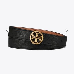 Tory Burch 1” reversible (black/tan) logo belt